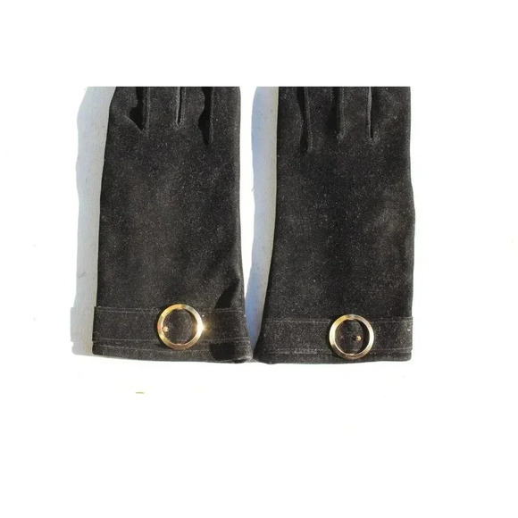 Vintage Retro Black Wrist LENGTH WOMENS Gloves X-Small Suede & Vinyl - Picture 2 of 3